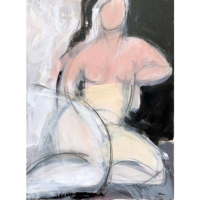 2020s Woman Seated in Pink Painting Acrylic on Canvas For Sale - Image 5 of 5