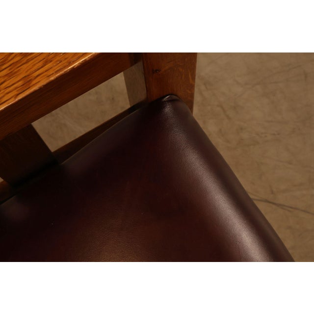 Stickley Mission Collection Pair Of Oak & Leather Bow Arm Morris Chairs For Sale - Image 15 of 18