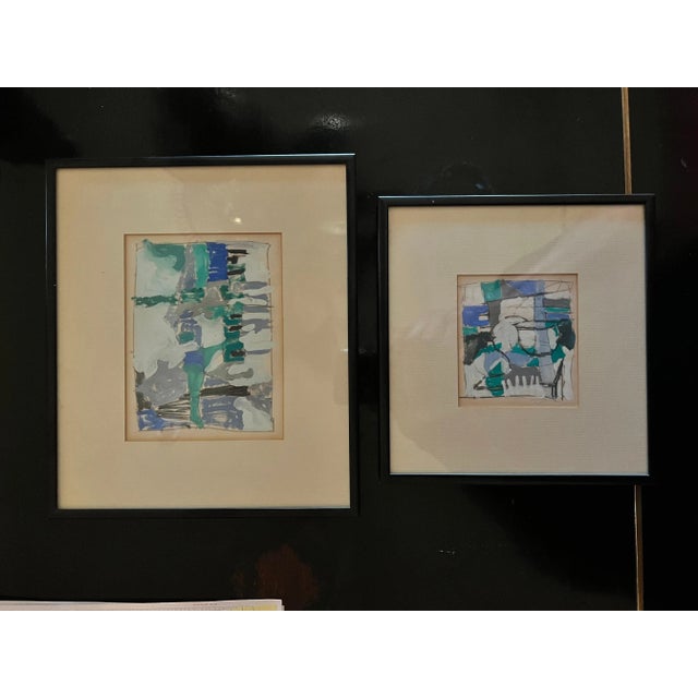 Late 20th Century Gouache & Acrylic Modern Abstract Framed Paintings - Set of 2 For Sale - Image 9 of 9