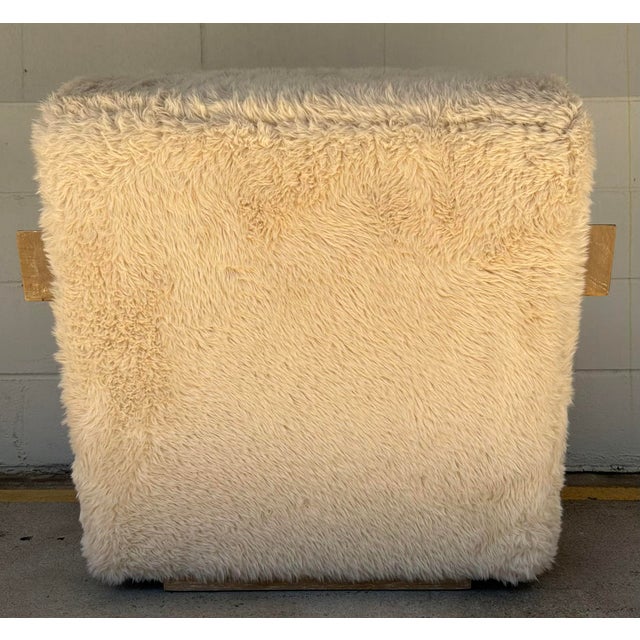 Original retail $1791, stylish Modern Cream Faux Sheepskin Occasional Chair, blonde wood frame, showroom floor sample