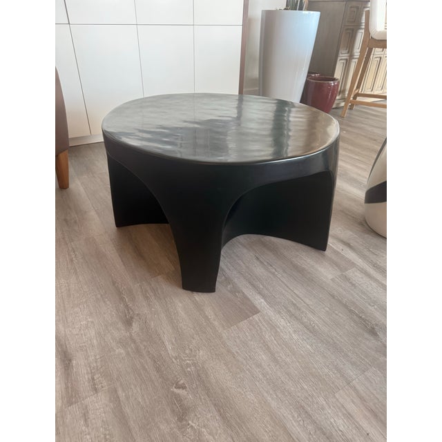 Contemporary Round Black Lacquer Table by Robert Kuo, Hand Repousse, Limited For Sale - Image 3 of 7
