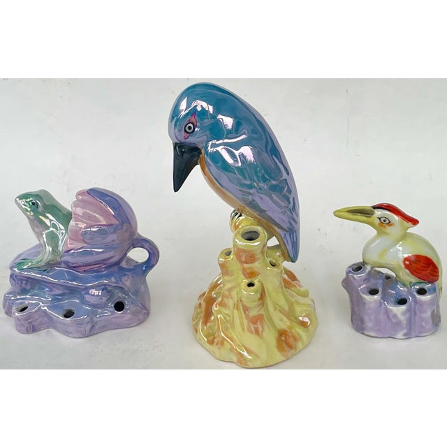 Mid 20th Century Porcelain Flower Frogs With Tropical Birds, Set of 3 For Sale - Image 5 of 10