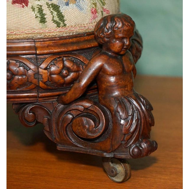 Anitque Victorian Carved Ottoman, 1840s For Sale - Image 4 of 14