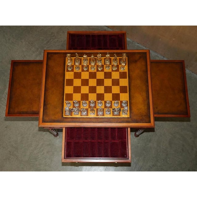 Chessboard Table and Chesterfield Armchairs in Leather, Set of 3 For Sale - Image 18 of 18