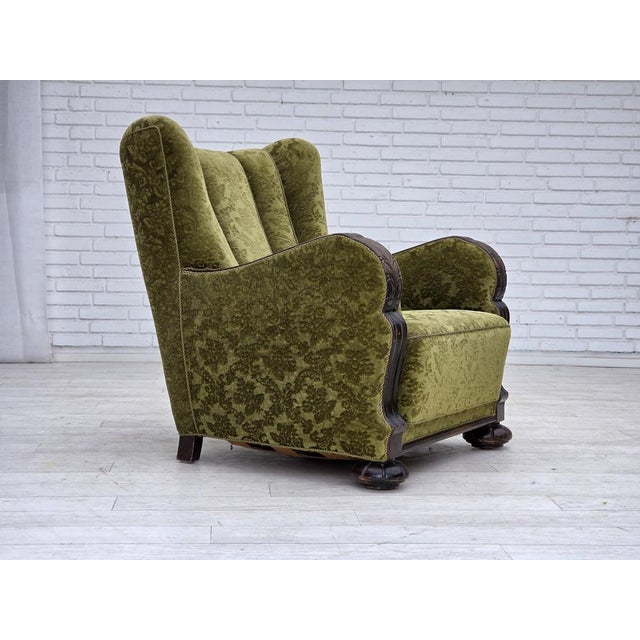 Vintage Danish Relax Chair in Furniture Velour and Oak, 1950s For Sale - Image 11 of 18