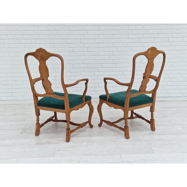 Original Danish design from about 1960s. Pair or armchairs, oak wood, green velour. Original very good condition, no...