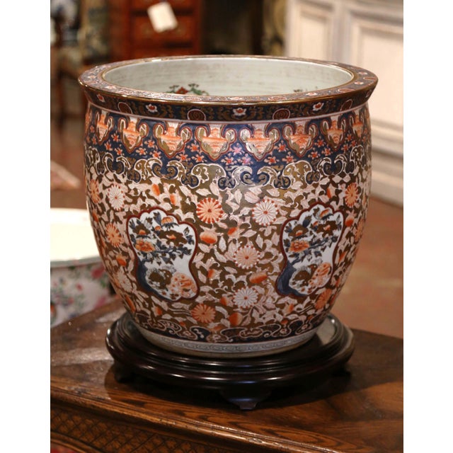 Mid 20th Century Vintage Japanese Imari Style Fish Bowl On Stand With Floral Decorations Chairish