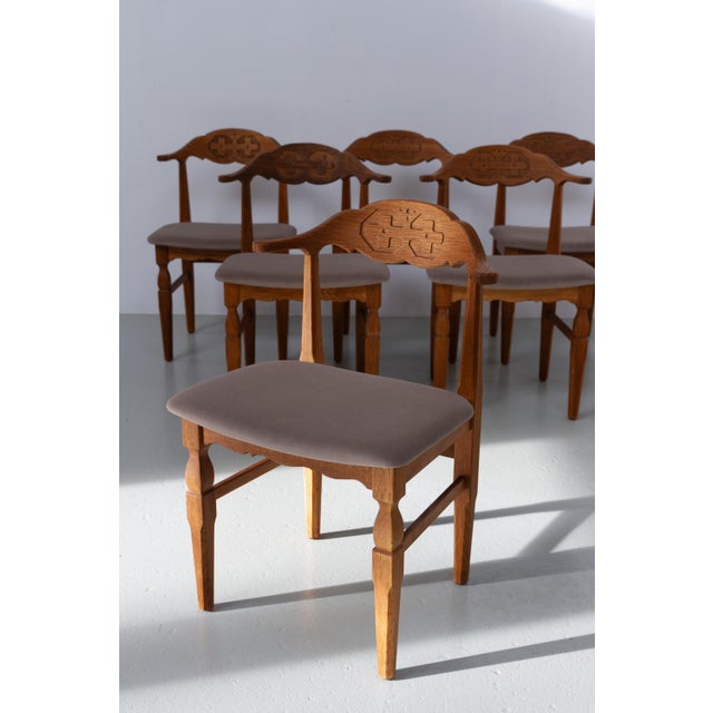 Mid-Century Modern Danish Brutalist Oak Dining Chairs by Henning Kjærnulf, 1960s, Set of 6 For Sale - Image 3 of 18