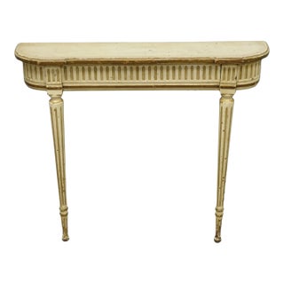 Vintage French Provincial Louis XVI Distress Cream Painted Wall Console Table For Sale