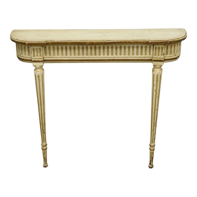 Vintage French Provincial Louis XVI Distress Cream Painted Wall Console Table For Sale