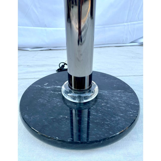 Metal Mid 19th Century Postmodern Torchiere Chrome, Lucite and Marble Floor Lamp For Sale - Image 7 of 13