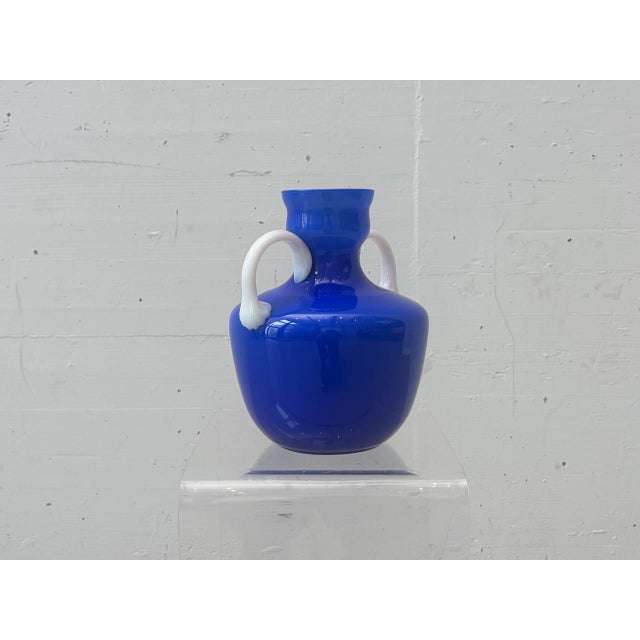 Blue Opal Glass Handle Vase from Opalina Fiorentina, Italy, 1960s For Sale - Image 10 of 14