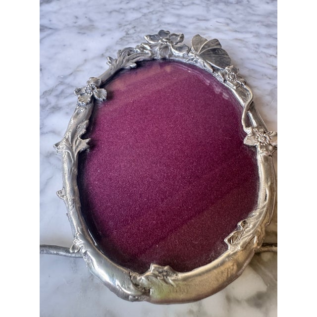 Vintage Elias Art Nouveau Fine Pewter Oval Floral Butterfly Easel Photo Frame For Sale In Los Angeles - Image 6 of 12