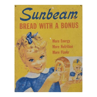 Vintage Sunbeam Bread "Little Miss Sunbeam" Porcelain Enamel Metal Sign For Sale