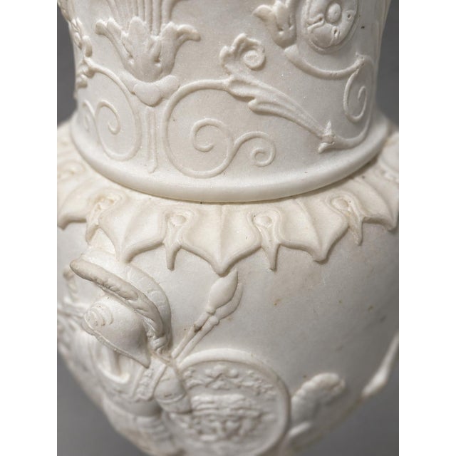 Grand Tour Neoclassical White Marble Urn With Classical Figural Reliefs For Sale - Image 12 of 14