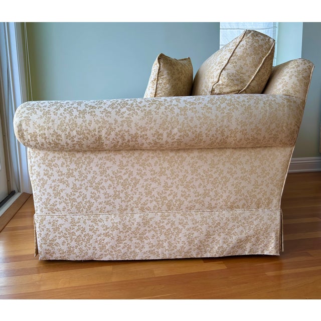 1990s Comfy Vintage Easy Chair and a Half - Reupholstered in a Soft Yellow Chinoiserie Fabric For Sale In San Diego - Image 6 of 12