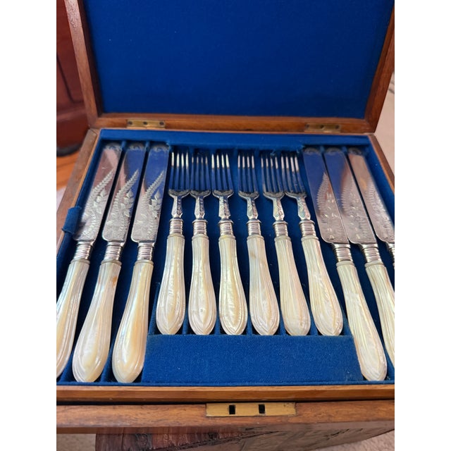 Antique Mother of Pearl and Silver Plated Flatware Service for 12 For Sale - Image 11 of 16