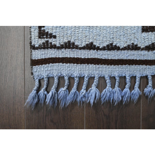 Blue 1970s Vintage Turkish Oushak Handmade Wool Cotton Blue Runner Rug For Sale - Image 8 of 11