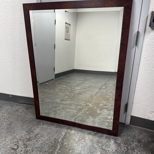 Brown Burl Wood Rectangular Beveled Mirror For Sale - Image 8 of 13