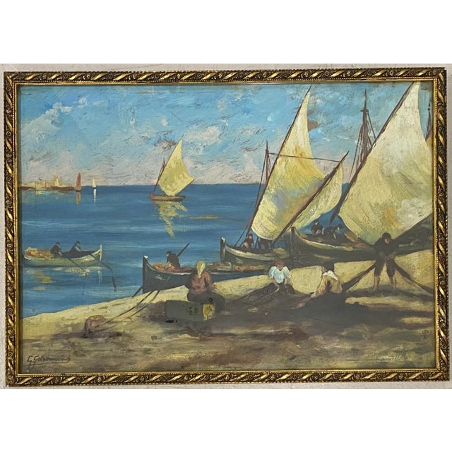 Early 20th Century "Net Menders" Original Oil Painting C.1920 For Sale - Image 10 of 10