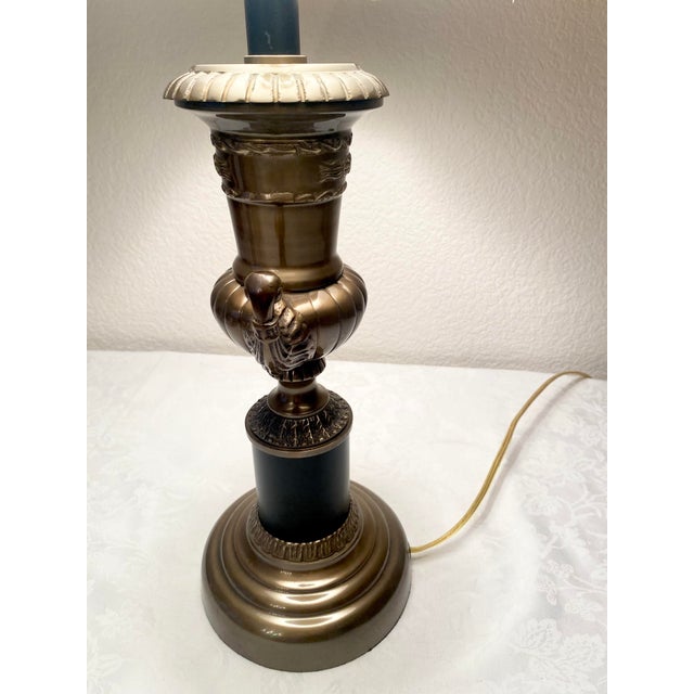 Neoclassical Vintage Trophy Cup Urn Style Bronze & Black Lamp Excellent Condition For Sale - Image 11 of 13