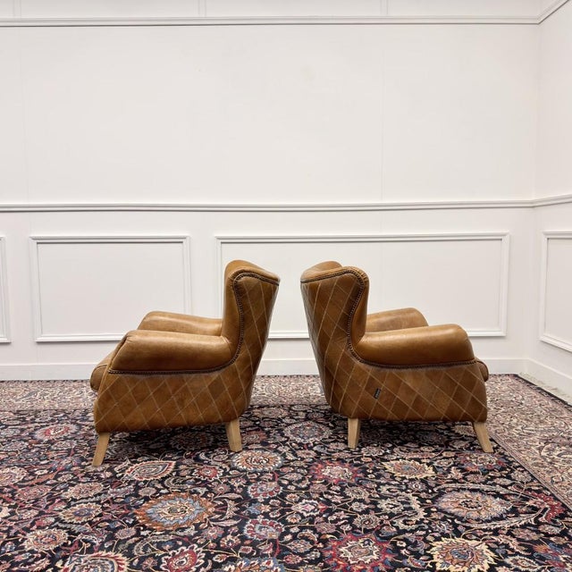 Brown Vintage Aviator Armchair in Sheep Leather, Set of 2 For Sale - Image 8 of 11