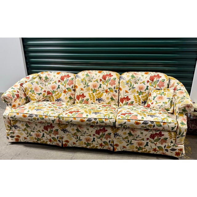 Mid 20th Century Ethan Allen Floral Upholstered Three-Seat Sofa For Sale - Image 9 of 12