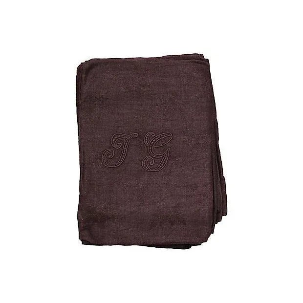 French Antique French Dinner Napkins with "j G" Monogram, Set of 6 For Sale - Image 3 of 4