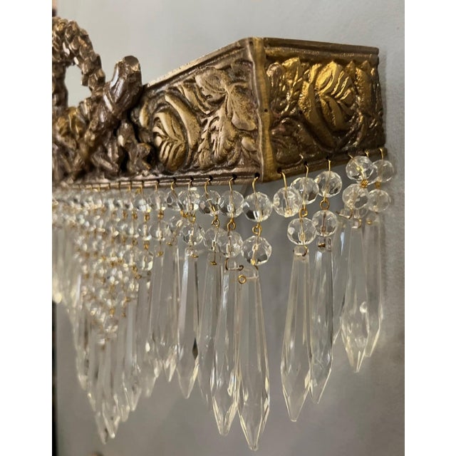 Hollywood Regency Vintage Gold and Crystal Wall Sconces - a Pair For Sale - Image 3 of 5