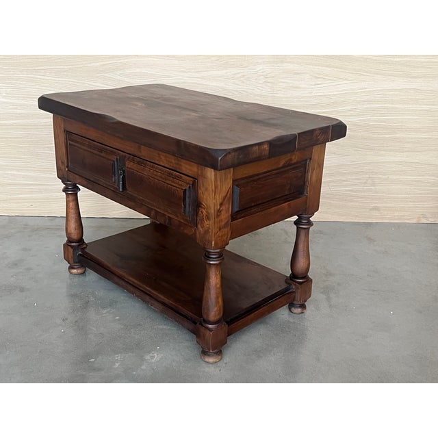 20th Pair of Large Spanish Nightstands or Low Console Tables With Drawer For Sale - Image 10 of 12