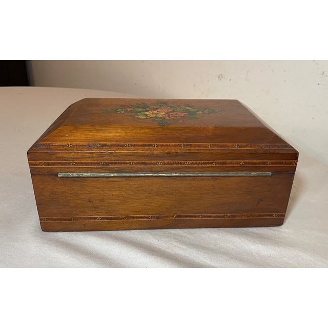 Antique 19th Century Handmade Inlaid Marquetry Painted Wood Wooden Jewelry Box For Sale - Image 13 of 16