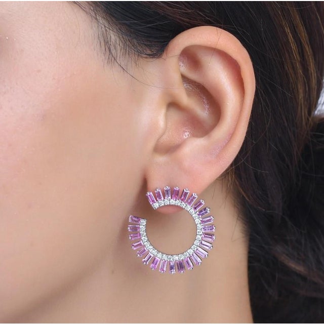 Pink 6.72 cts Natural pink sapphire & 1.08 cts diamond earrings in 18k gold For Sale - Image 8 of 18
