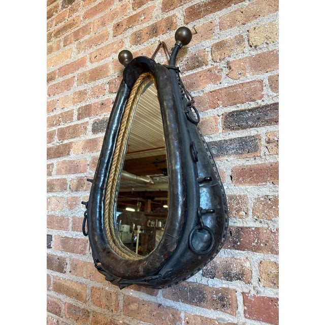 Antique Repurposed Leather Horse Collar Mirror For Sale In Chicago - Image 6 of 12