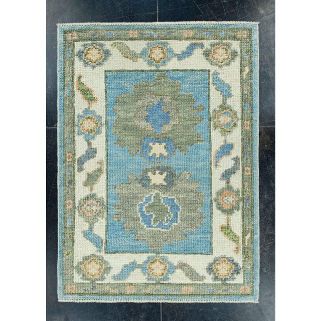Blue Turkish Oushak Rug 2'3" x 3'1" #17047 For Sale - Image 8 of 8