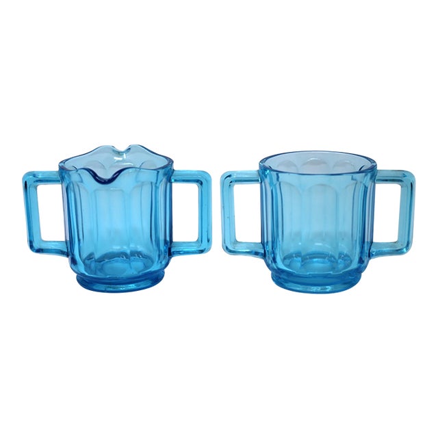 Vintage Tiara Exclusives Horizan Blue Sugar and Creamer Set For Sale