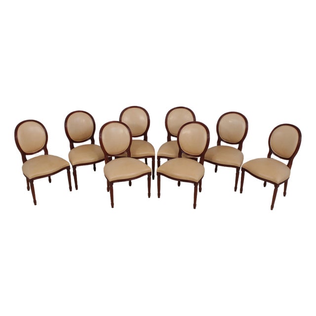 Set of 8 French Louis XVI Style Leather Dining Chairs For Sale