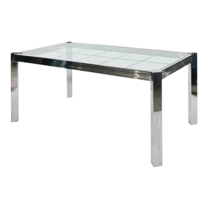1970s Vintage Dia Chrome & Incised Glass Canted Leg Dining Table