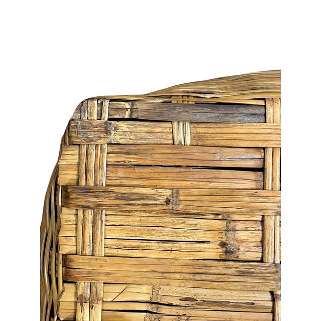 Wood Large Vintage French Country Split Bamboo Storage Basket 32” Width For Sale - Image 7 of 18