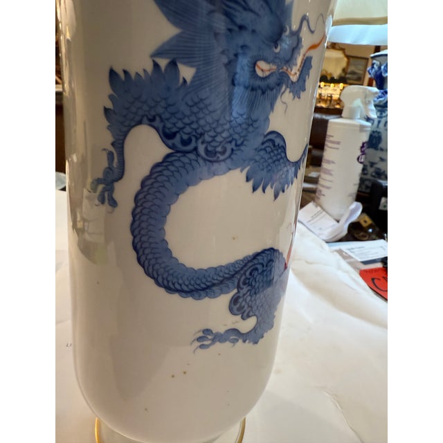 White Large Meissen Blue Ming Dragon Vase For Sale - Image 8 of 10