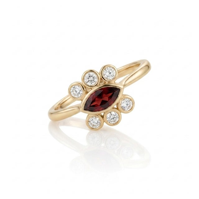 Contemporary Dainty Garnet Marquise Ring | Deep Red Gemstone Engagement Ring, | January Birthstone Gift Us 7 For Sale - Image 3 of 4