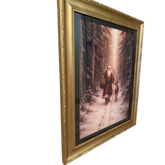 Victorian Large Santa & Reindeer Christmas Canvas Print in Gilded Wood Frame, 36” For Sale - Image 3 of 11