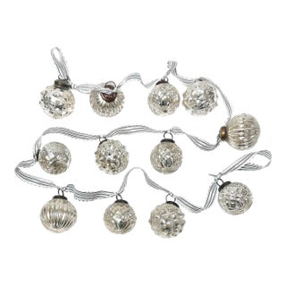 Vintage Silver Kugel-Style Mercury Glass Christmas Ornament Garland, 58" For Sale