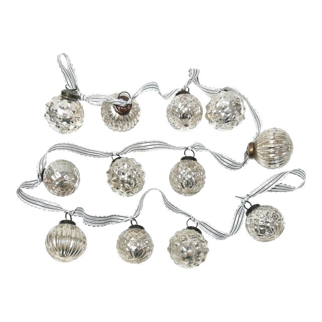 Vintage Silver Kugel-Style Mercury Glass Christmas Ornament Garland, 58" For Sale