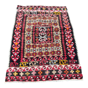 Vintage Tribal Flower Pattern Kilim Rug