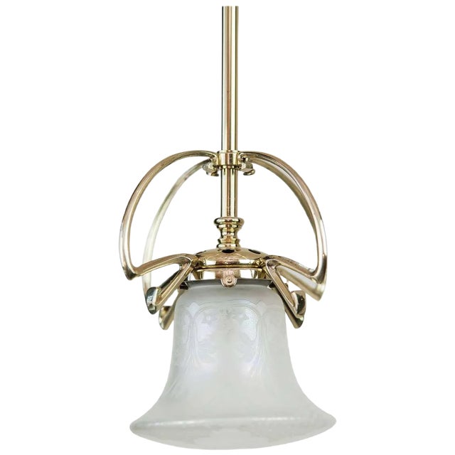 Jugendstil Pendant Lamp with Original Glass Shade, Circa 1908 For Sale
