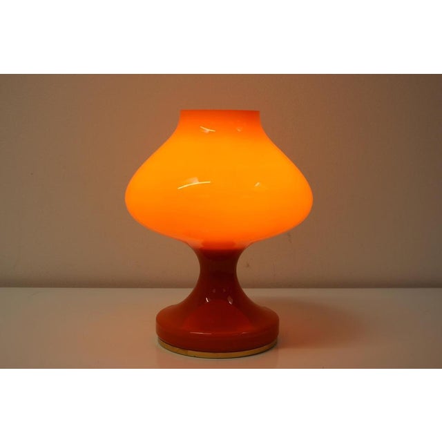 Orange Orange Glass Table Lamp attributed to Valasske Mezirici, 1970s For Sale - Image 8 of 10