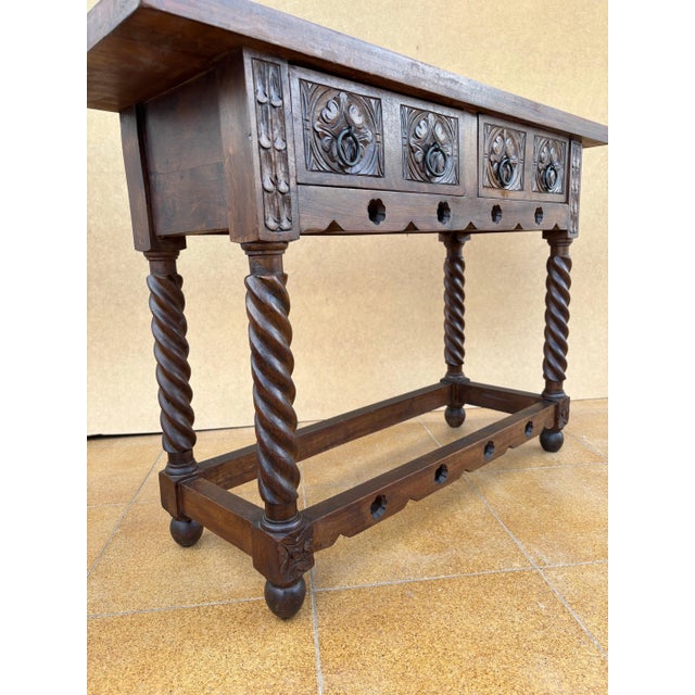 1940s 20th Century Catalan Spanish Carved Wood Console Table For Sale - Image 5 of 14