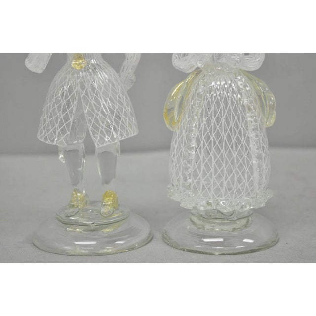 Murano Vintage Italian Murano Latticino & Gold Leaf Art Glass Male & Female Figure Pair For Sale - Image 4 of 11