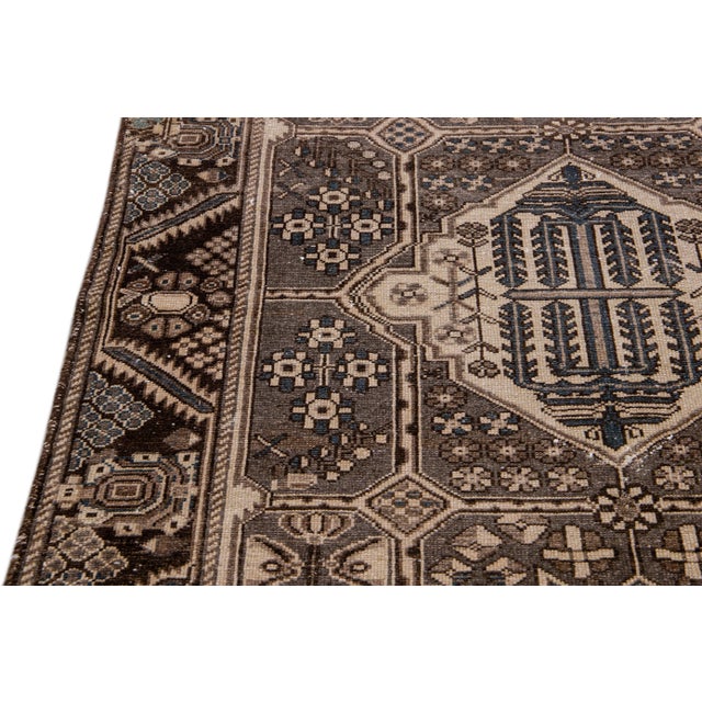 1960s Vintage Persian Distressed Gray Handmade Geometric Wool Rug For Sale - Image 4 of 9