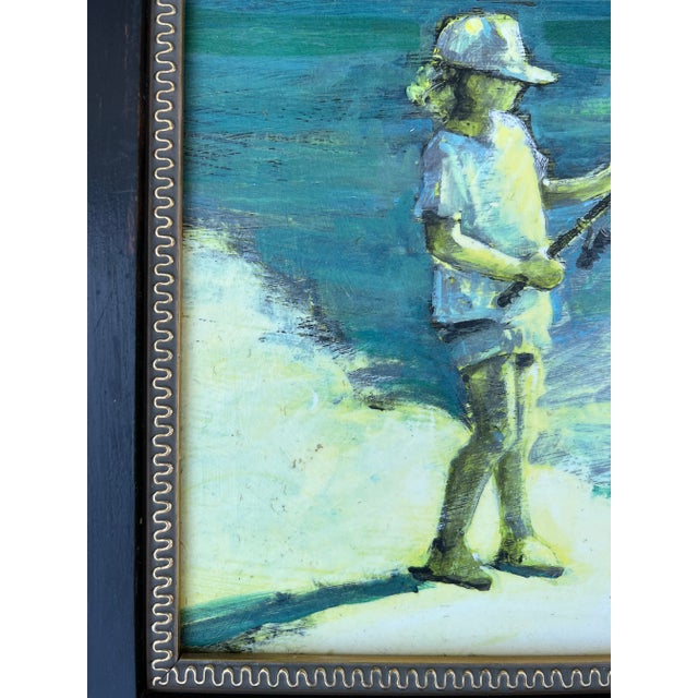 Jann Daughdrill “First Catch” Oil Painting on Board- Framed For Sale - Image 4 of 8